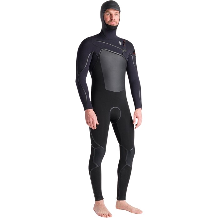 2024 C-Skins Mens NuWave Wired+ 6/5mm Chest Zip Hooded Wetsuit C-NWI65MH - Black / Black x / Rust